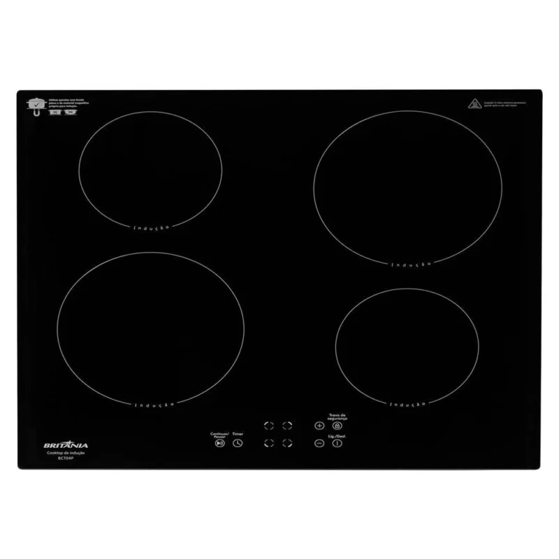 Cooktop 4 Bocas de Indução - Cooktop 4 Bocas de Indução - Britânia - 4 Queimadores - BCT04P - 220V - Preto